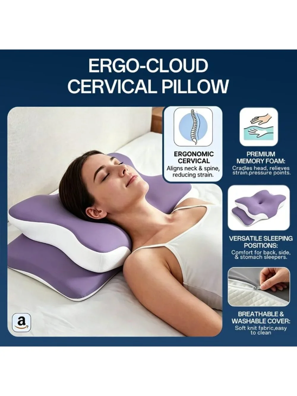 〽️for Neck Pain Relief Cooling Memory Foam Cervical Contour Support Pillow